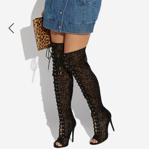 Shoe Dazzle Shoes - Diandra Sexy Mesh animal print over the knee boot